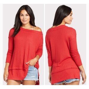 We the Free North Shore Oversized Red Thermal Tunic Top Sz Small Boho Festival